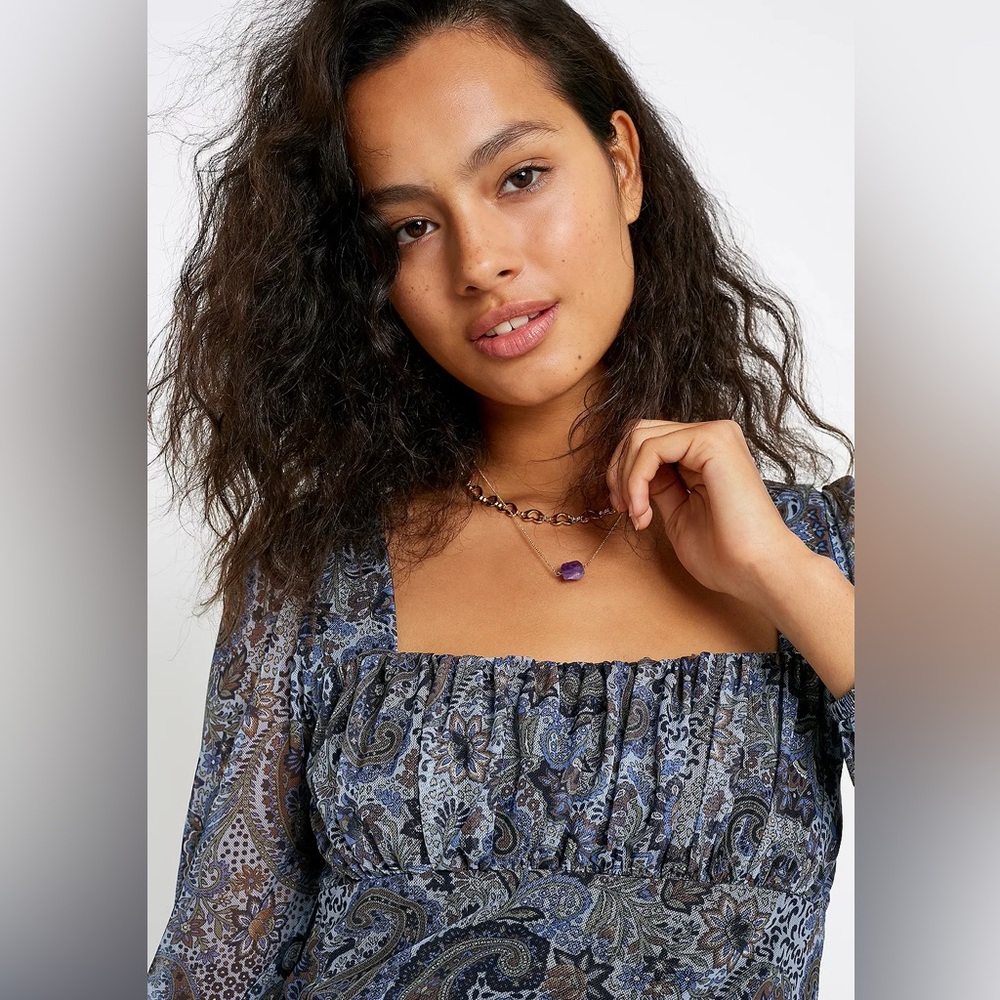 Urban Outfitters Renewal Paisley Mini y2k Dress Sz Md Babydoll Blue Floral Fairy - Picture 4 of 13